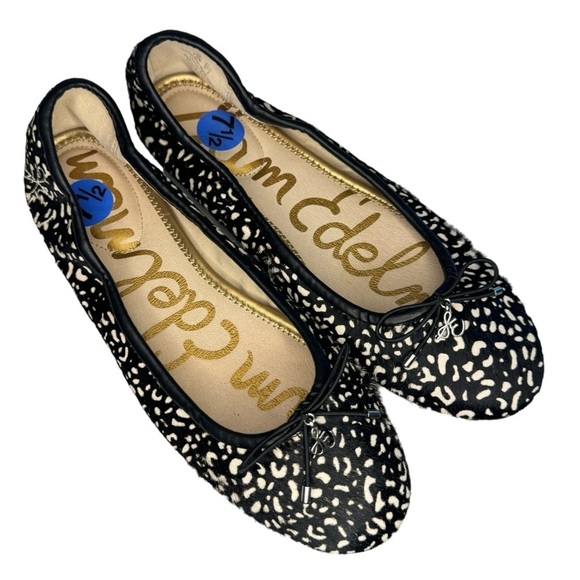 Sam Edelman Felecia Dyed Cow Fur leather ballet flats women’s 7.5 black white - Picture 2 of 10